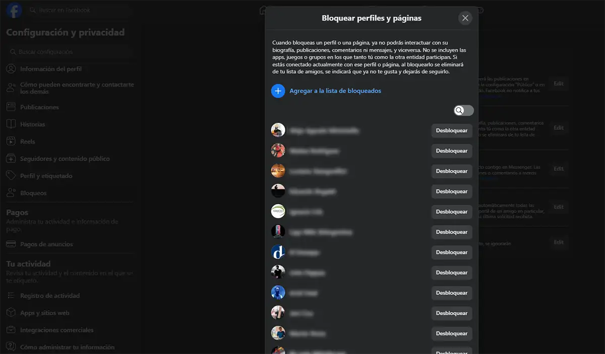 Acceder a los contactos bloquedos en Facebook