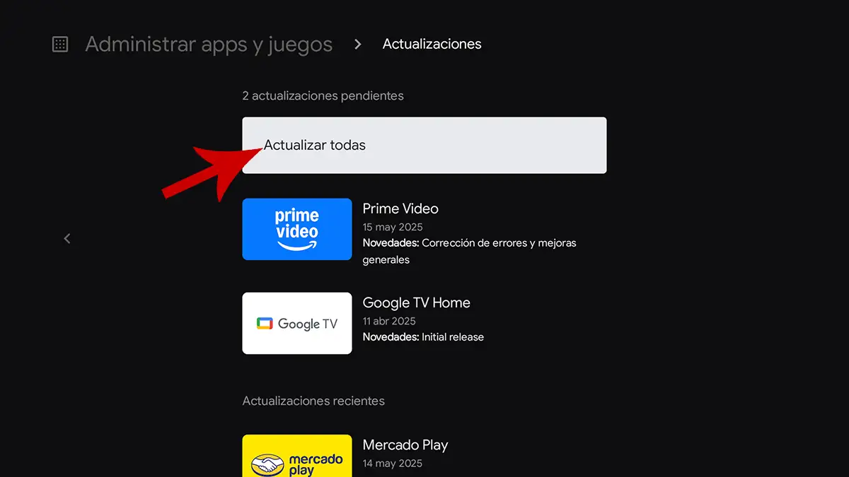 Actualizar todas las aplicaciones Android TV