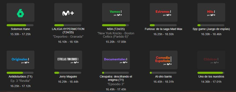 Canales presentes en la interfaz web de Movistar Plus+