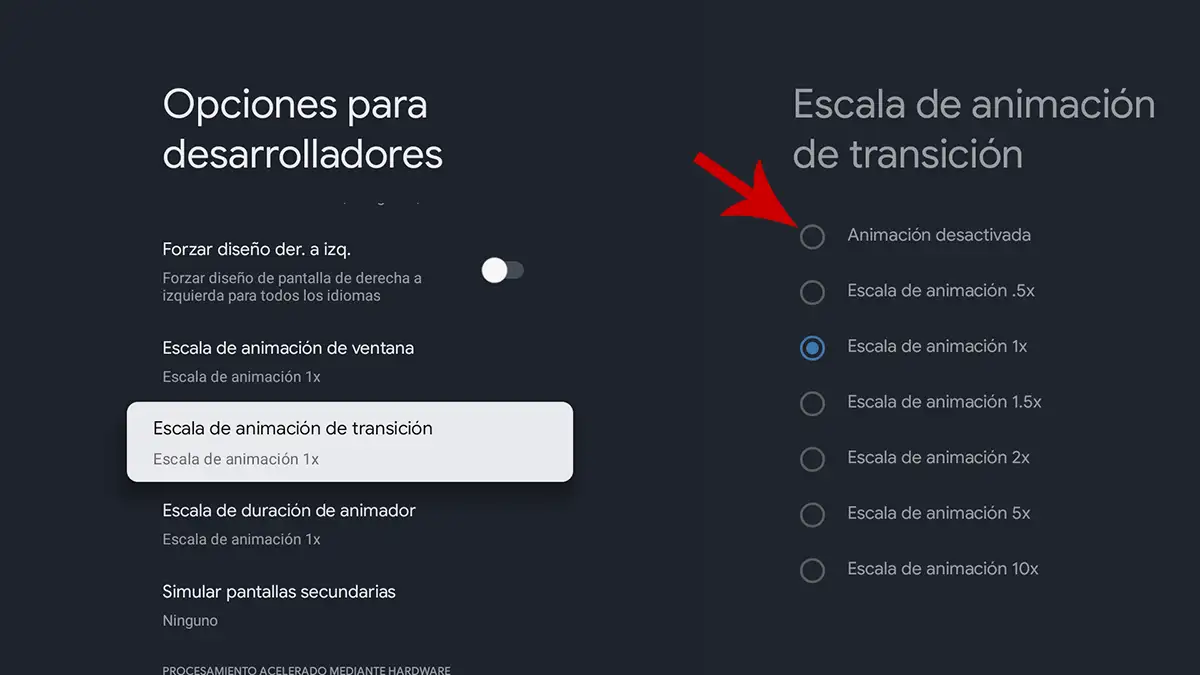 Desactivar animaciones Android TV