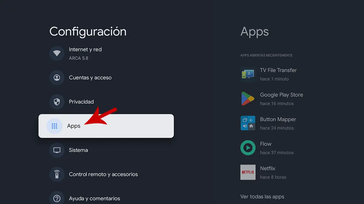 Entrar en las aplicaciones instaladas en Android TV