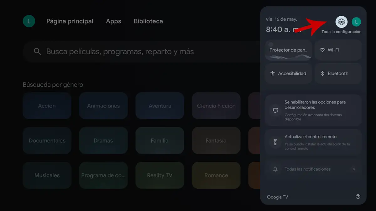 Entrar en las opciones del sistema