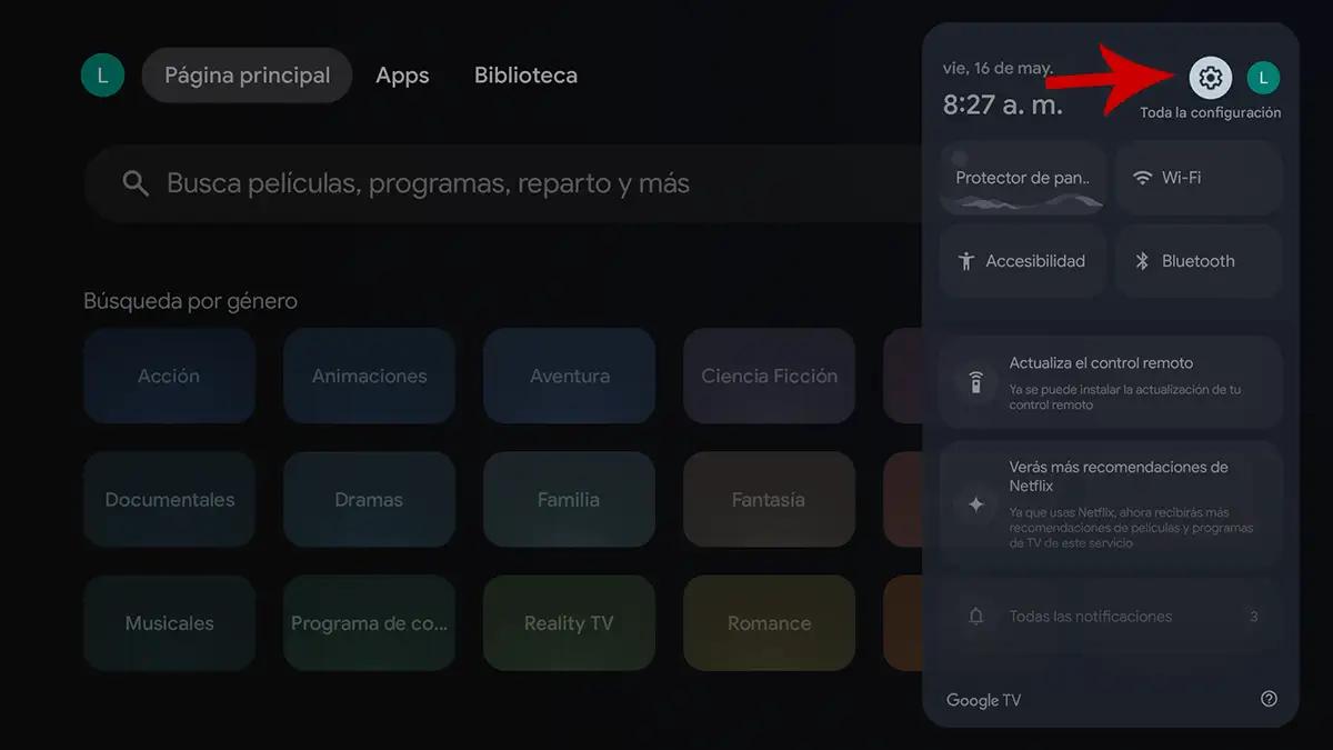 Entrar en toda la configuración del TV