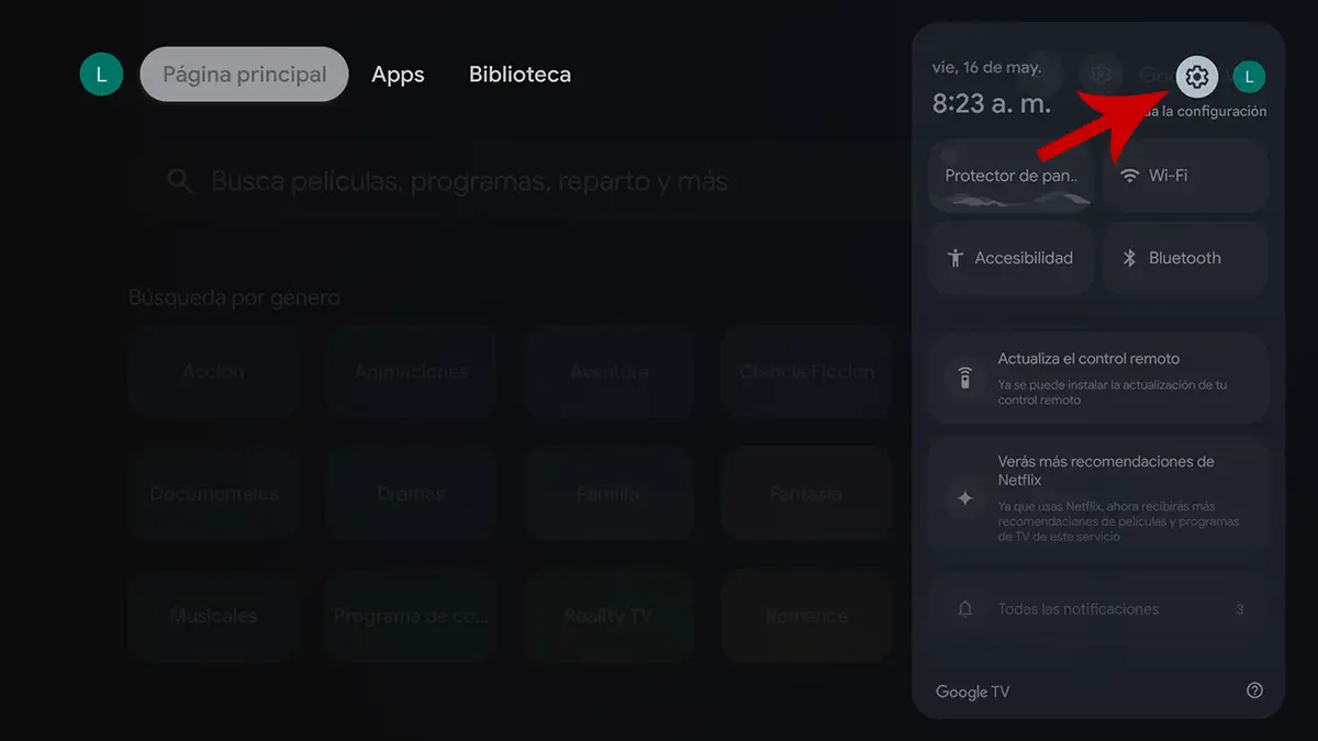 Ir a las opciones avanzadas del TV