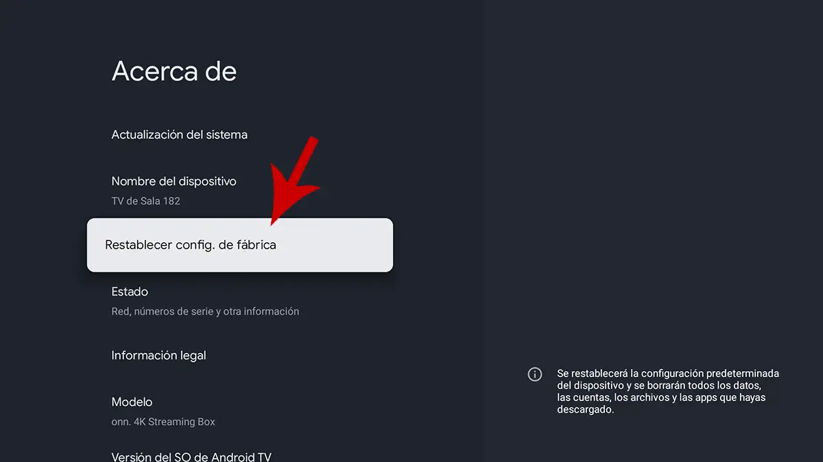 Restablecer Android TV de fabrica