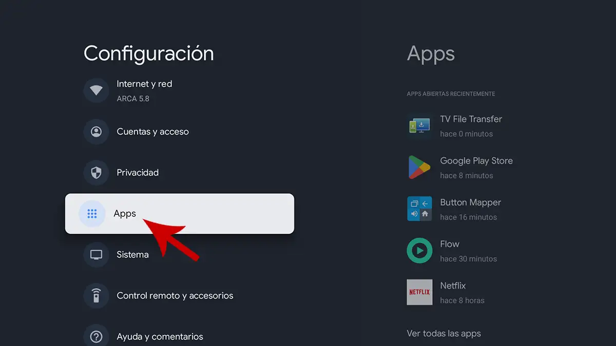 Ver las apps instaladas en Android TV