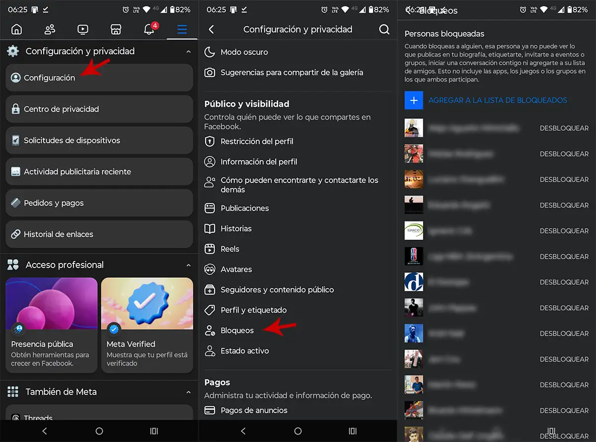 Ver lista completa de contactos bloqueados en Facebook desde el teléfono