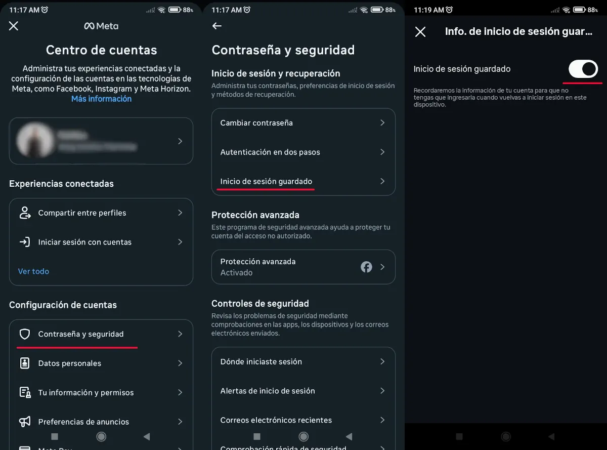Pasos para eliminar el inicio de sesión guardado en Instagram - parte 2.