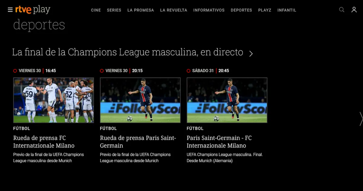 RTVE Play - ver fútbol gratis de forma legal.