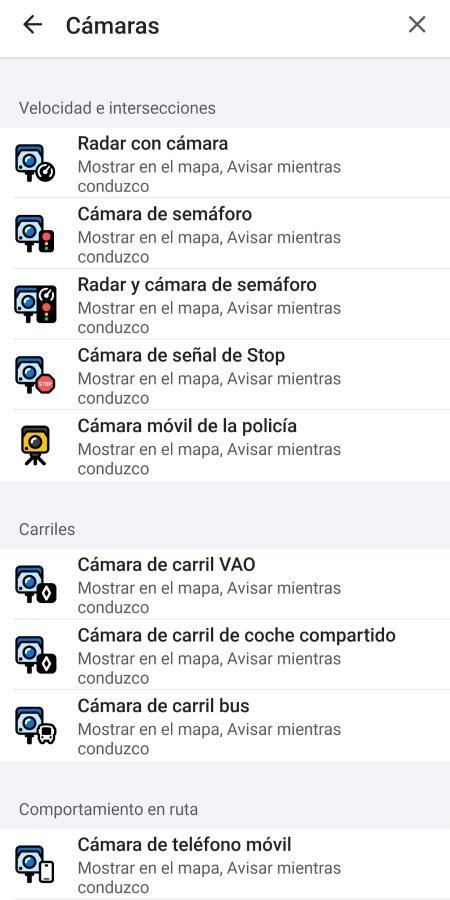 Interfaz Waze activación de radares