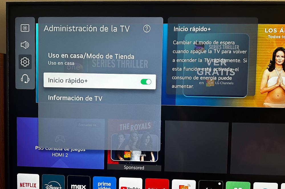 menú inicio rápido LG
