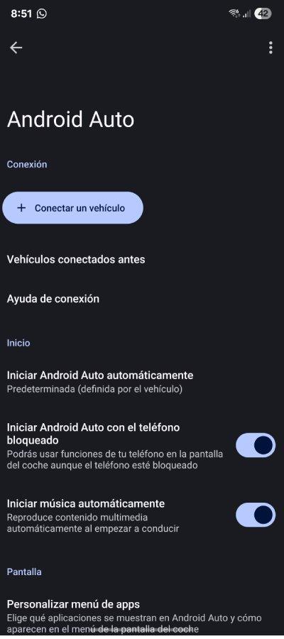 Interfaz de la aplicación Android Auto para conectarse con un vehículo