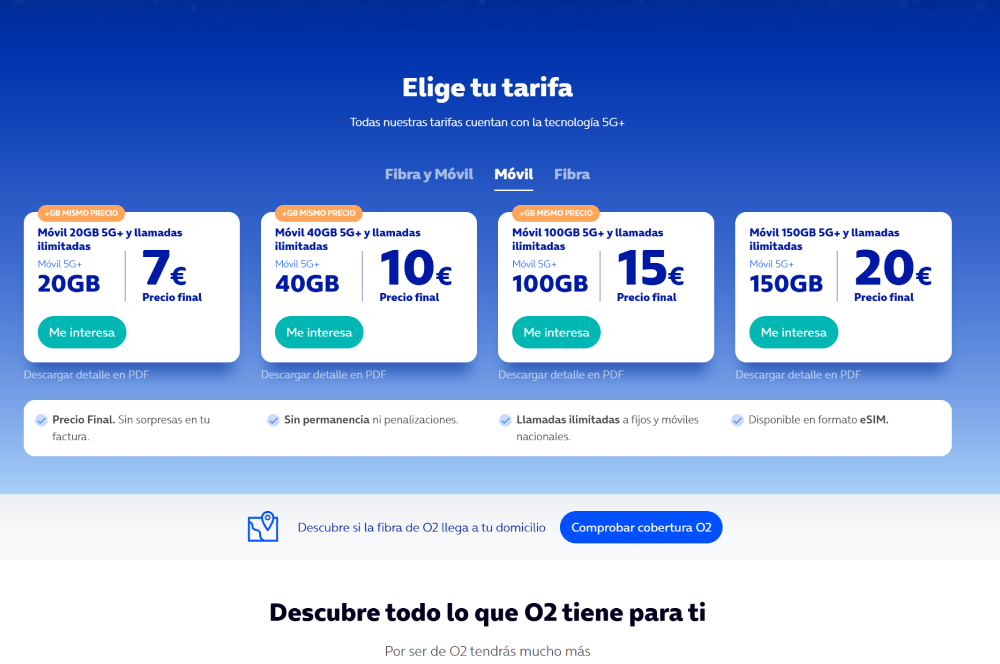 Lista de tarifas móviles O2
