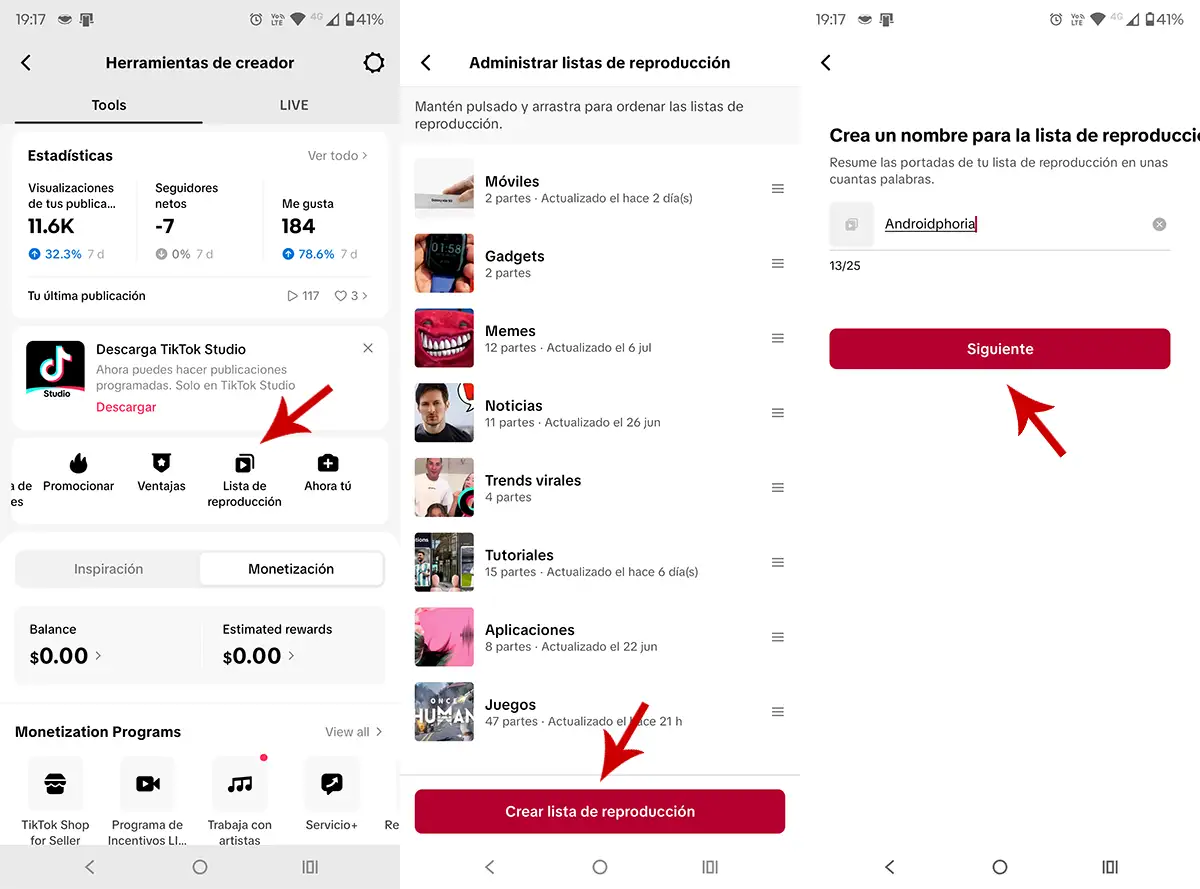 Crear playlist TikTOk