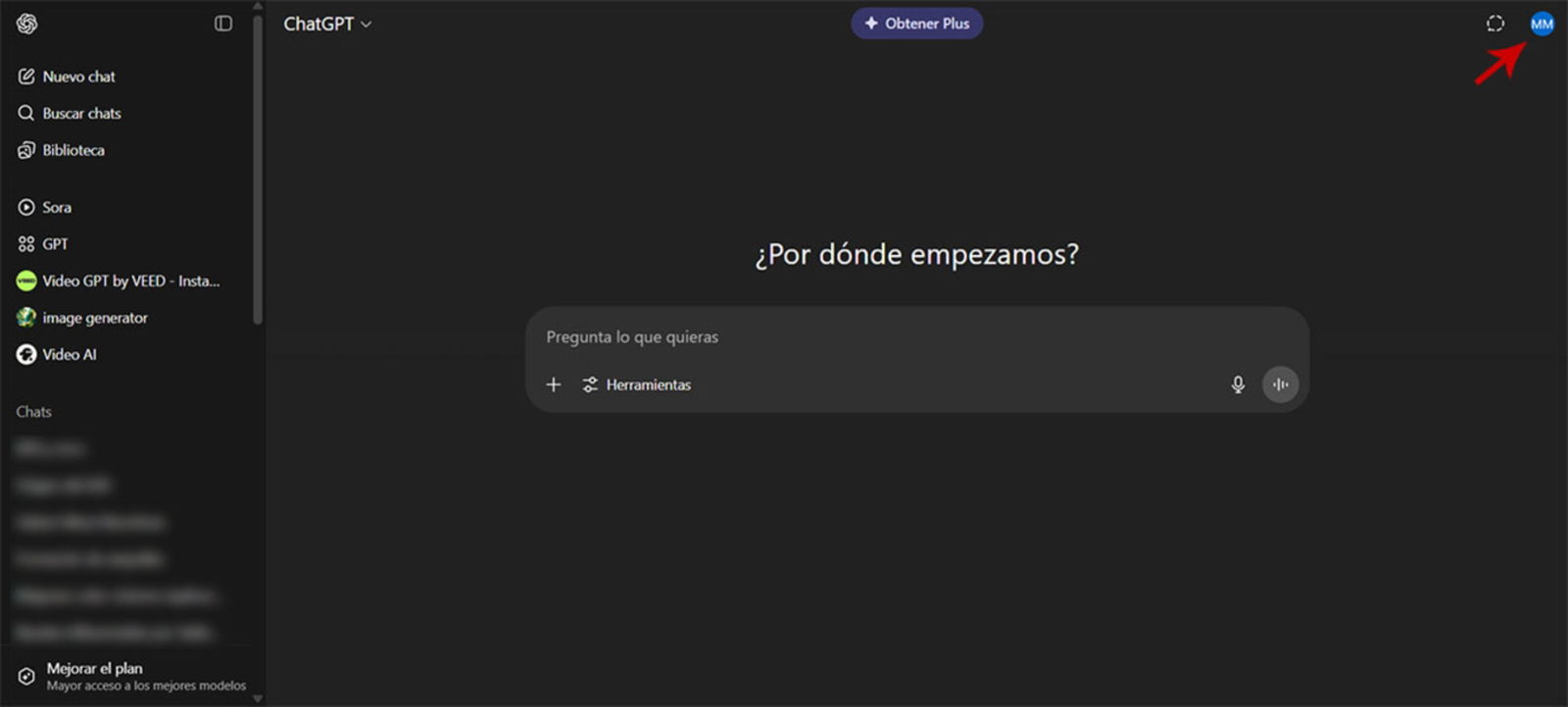 Acceder a los ajustes de tu cuenta de ChatGPT