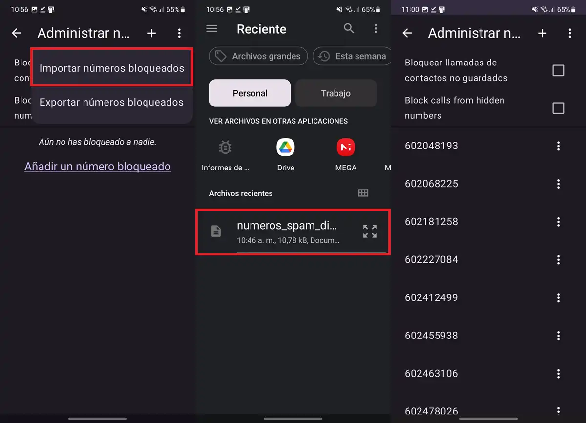 como bloquear numeros SPAM en formato TXT con Simple Dialer 2