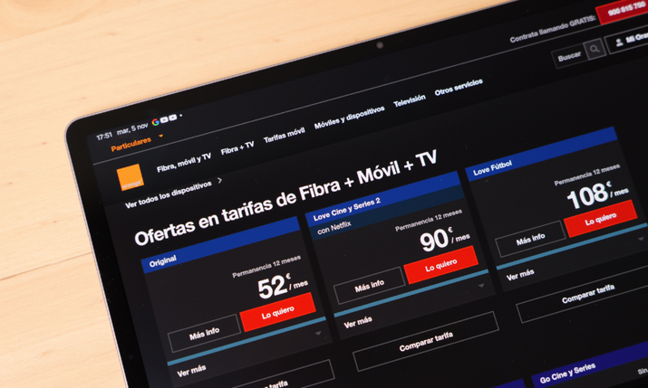 Nueva interfaz de Orange TV mostrando un partido de fútbol de LaLiga con la mejora de calidad a 1080p y 50 frames por segundo activada