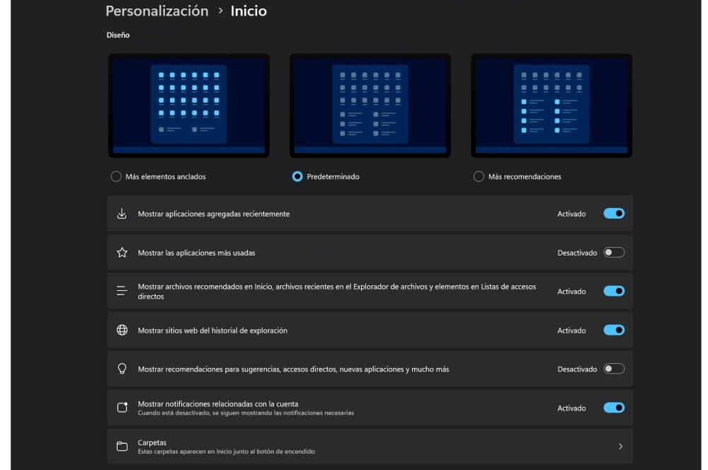 Captura del menú de Configuración de Windows 11 en el apartado de Personalización