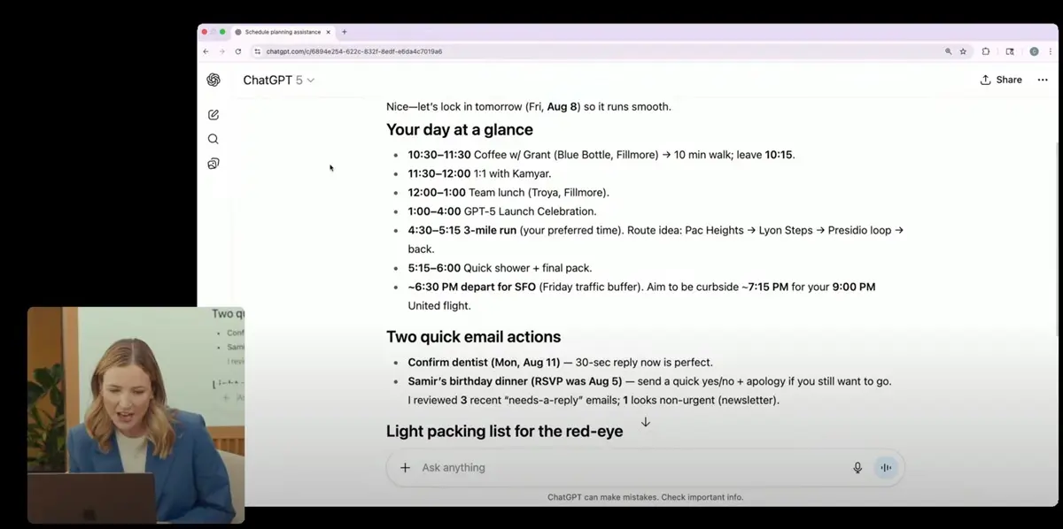 cambios de gpt-5 Sincronizacion con tu cuenta de Gmail o Google Calendar