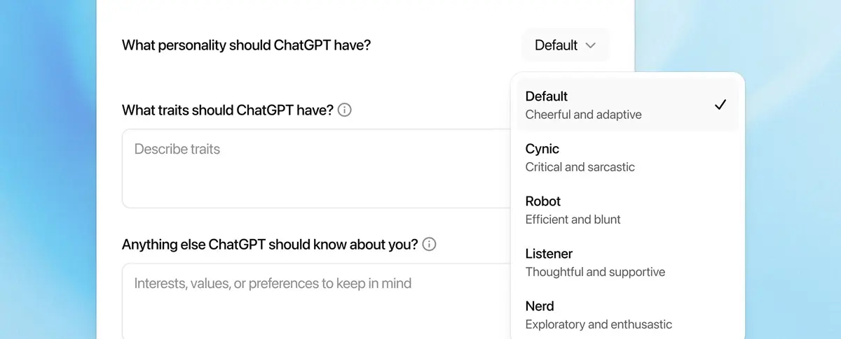 cambios de gpt-5 personalidades para el chat de texto