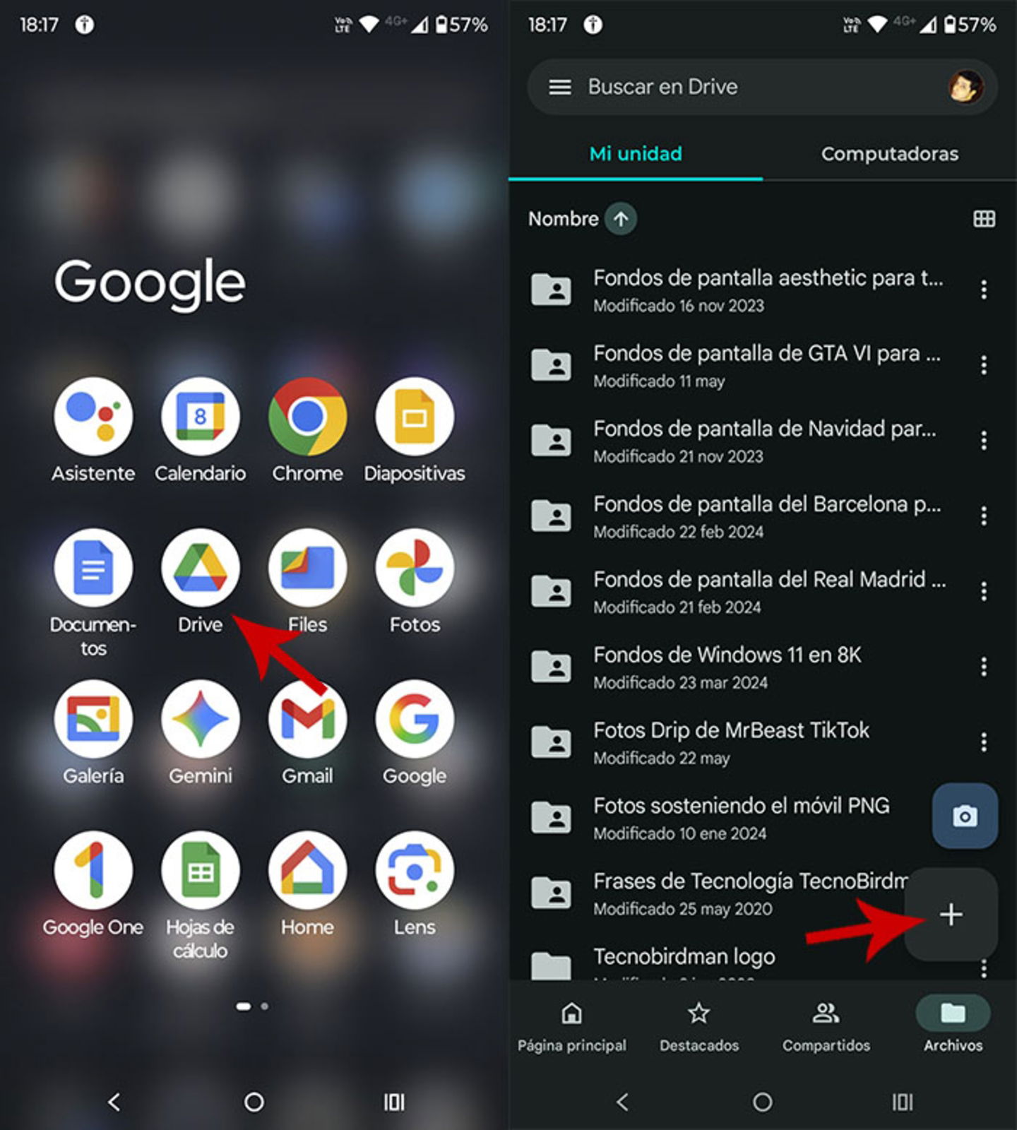 Ver las opciones que ofrece Google Drive en Android