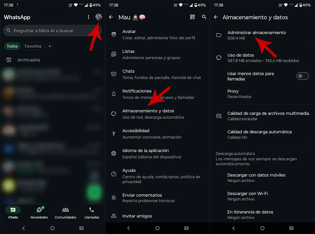 Administrar el almacenamento de WhatsApp en Android