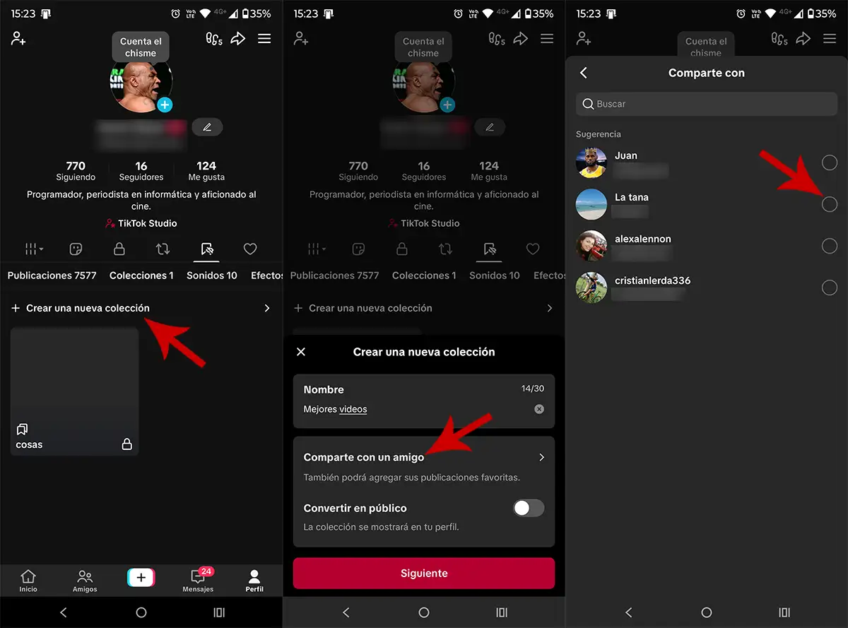 Crear una nueva colección en TikTok