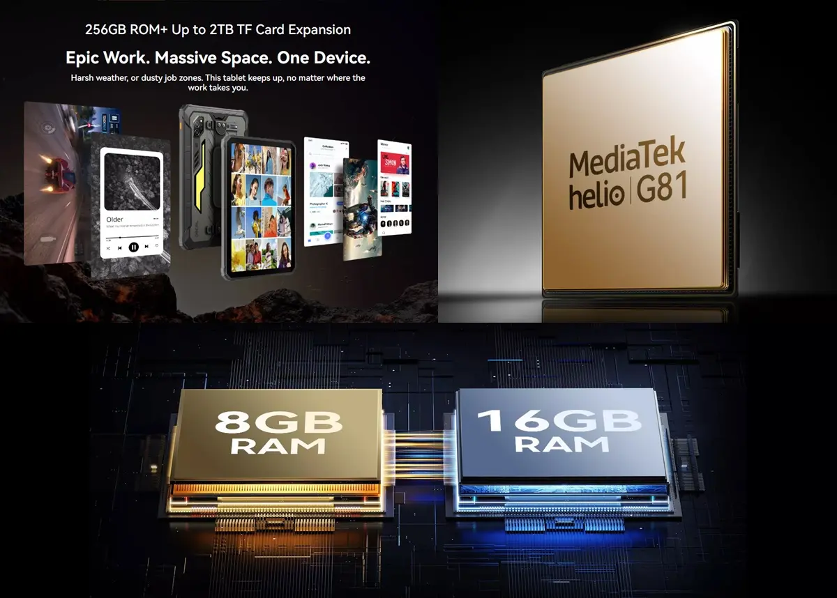 OSCAL SPIDER 10 Rendimiento fluido y sin interrupciones procesador MediaTek Helio G81 con hasta 24 GB de RAM