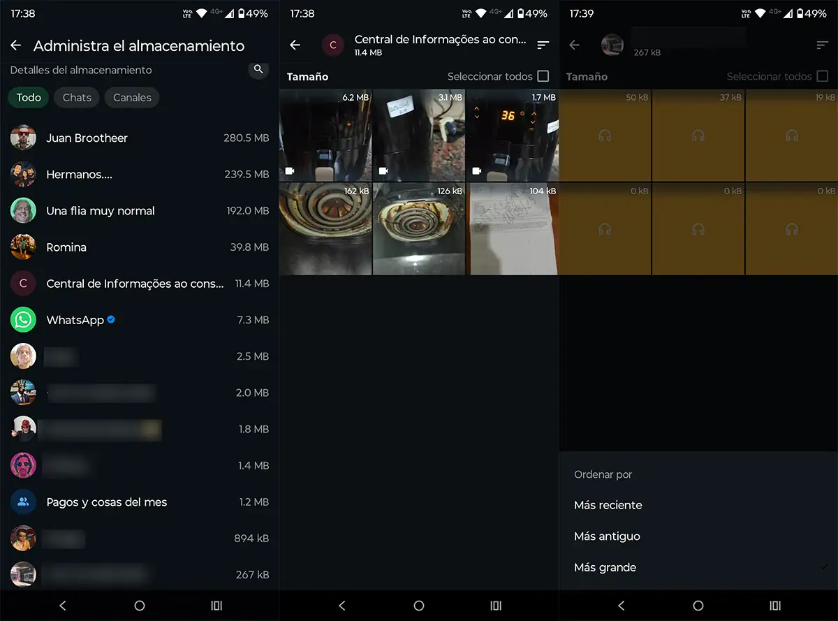 Ver los chats de WhatsApp que ocupan más espacio