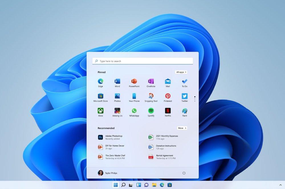Interfaz de Windows 11 con el menú de inicio activado