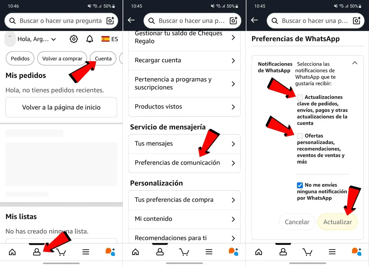 como hacer que Amazon te avise por WhatsApp sobre tus pedidos y envios compras