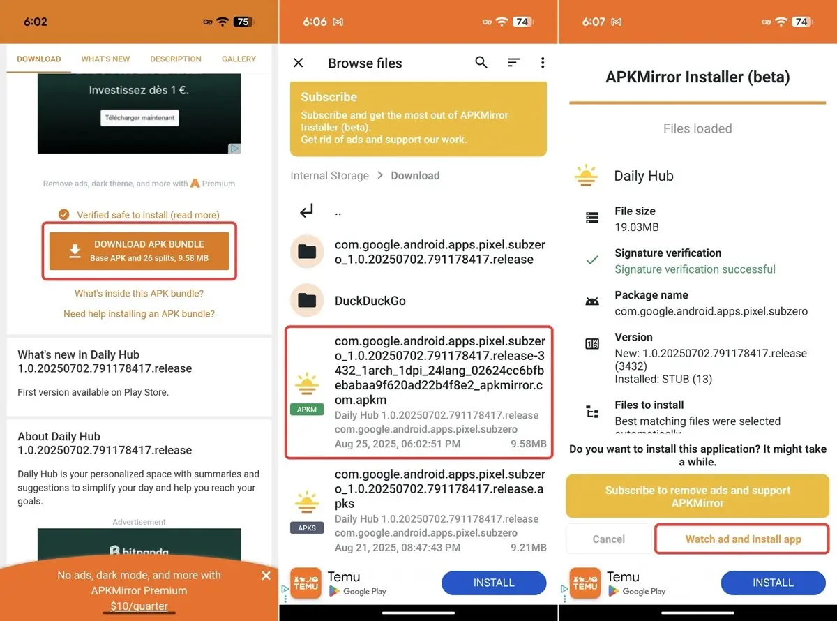 como instalar la app Vista diaria de los google pixel 10 en cualquier Android