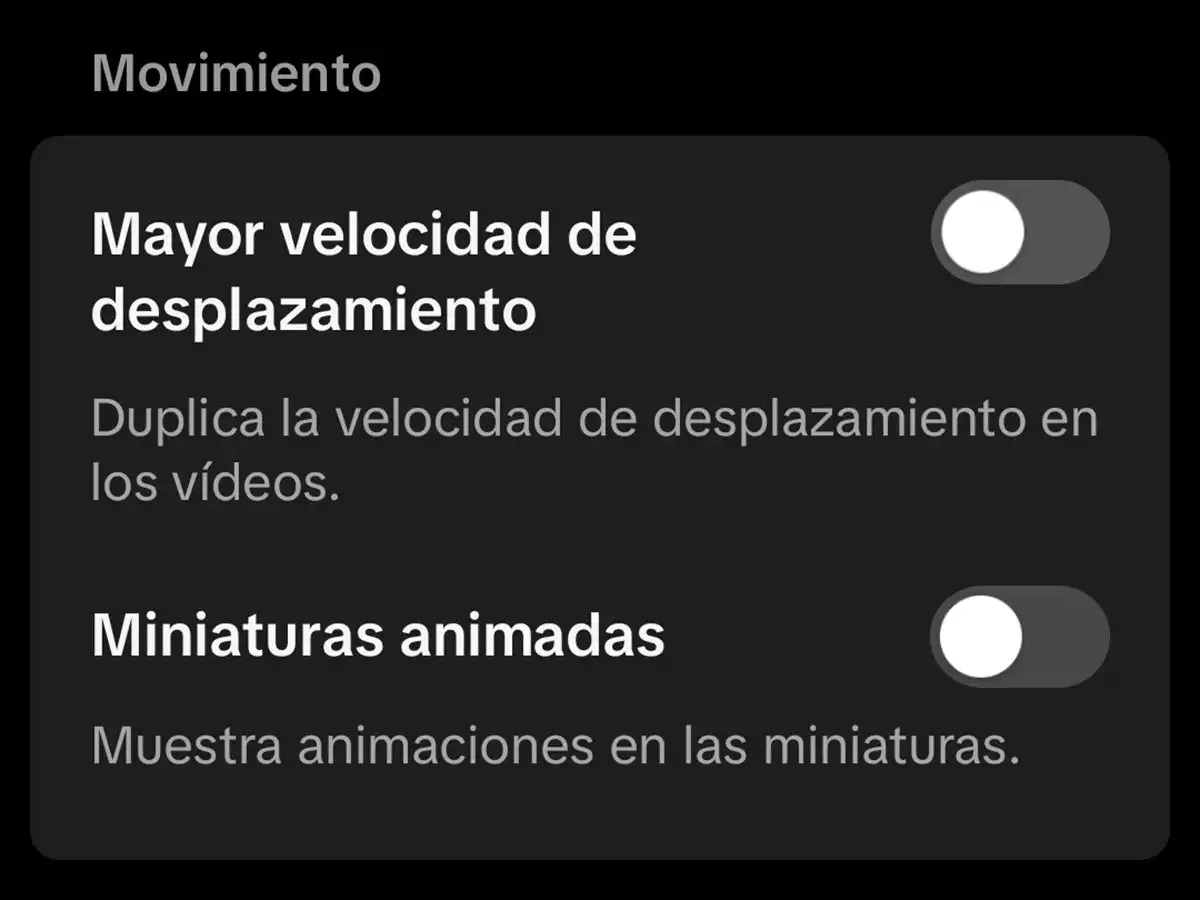 deshabilita los movimientos en tiktok