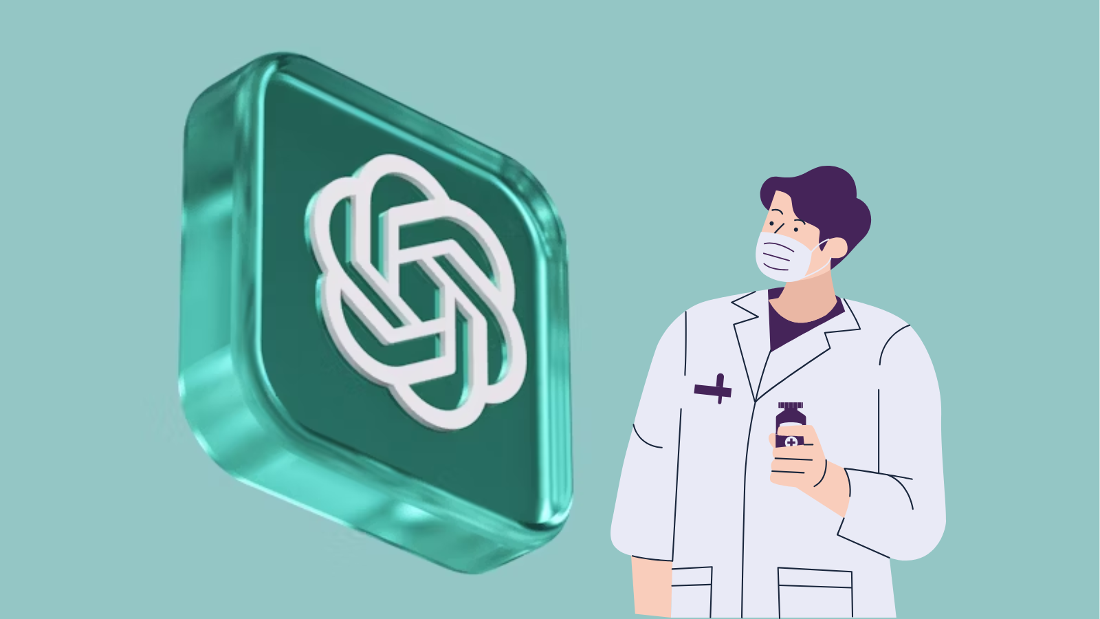 Ilustración del logo de OpenAI junto al dibujo de un profesional médico, simbolizando el doble uso de la IA en sectores críticos