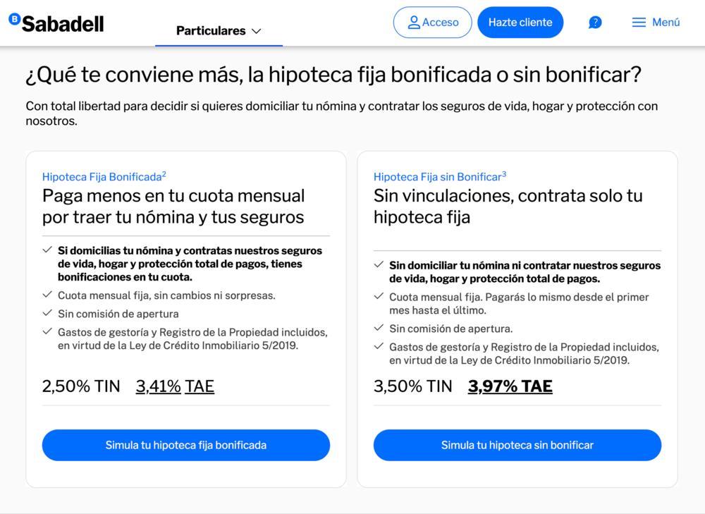 Gráfico promocional de la Hipoteca Fija de Banco Sabadell destacando su tipo de interés