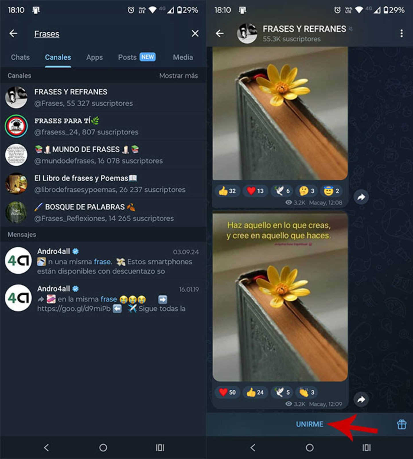 Unirse a un canal de Telegram