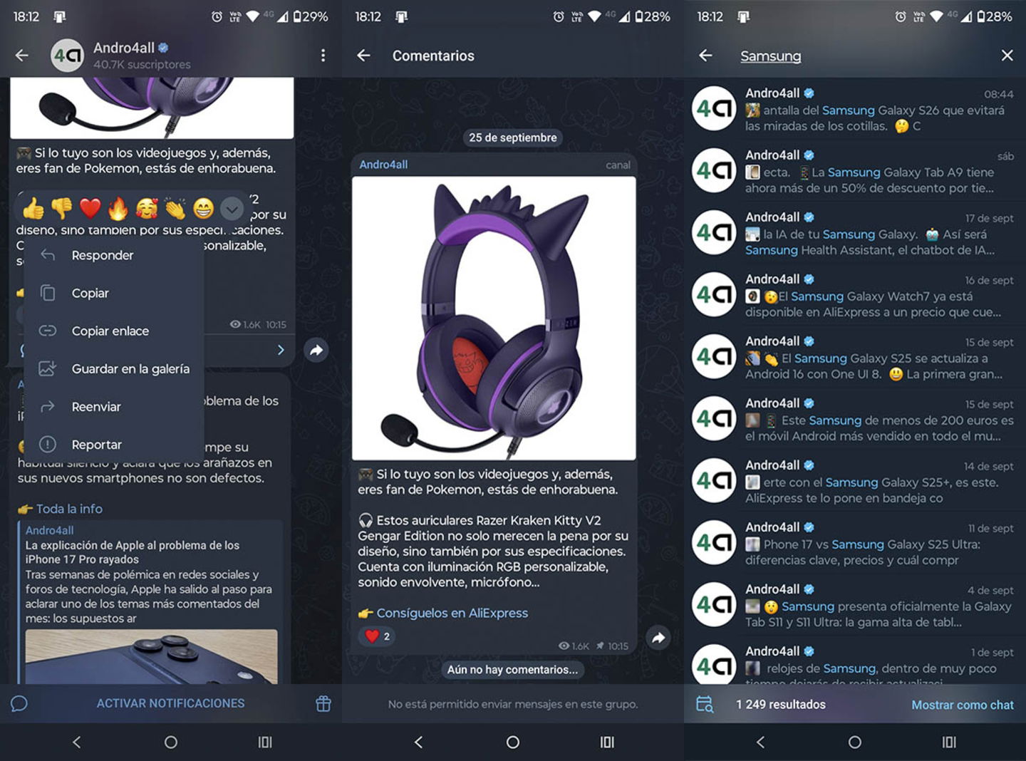 Usar funciones de Telegram en un canal