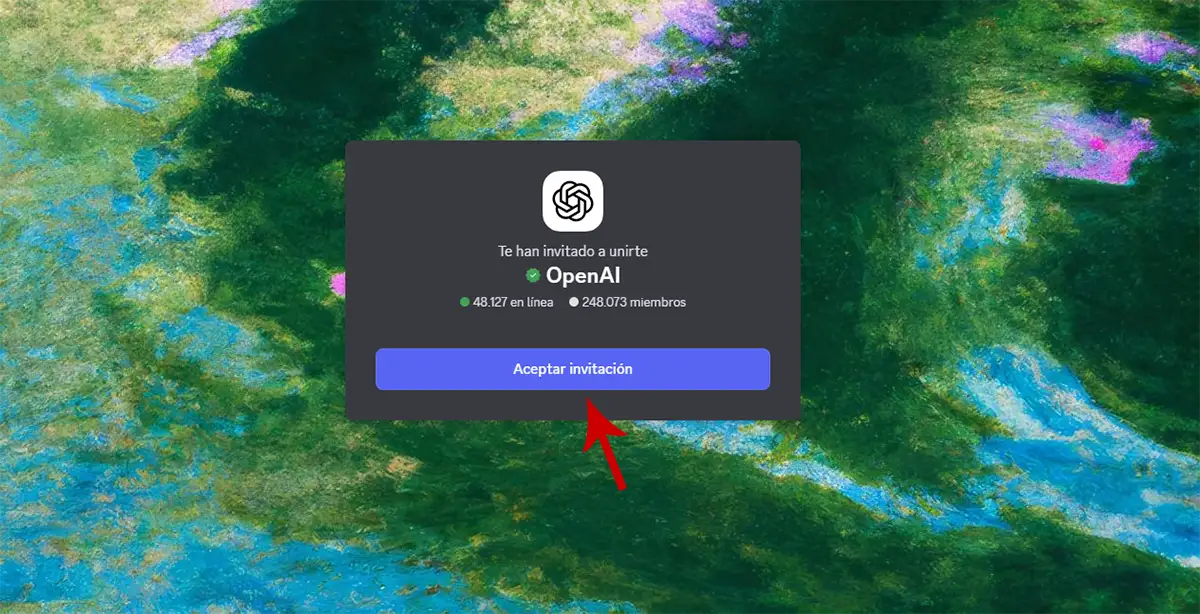 Aceptar invitación para unirte al servidor de OpenAI en Discord