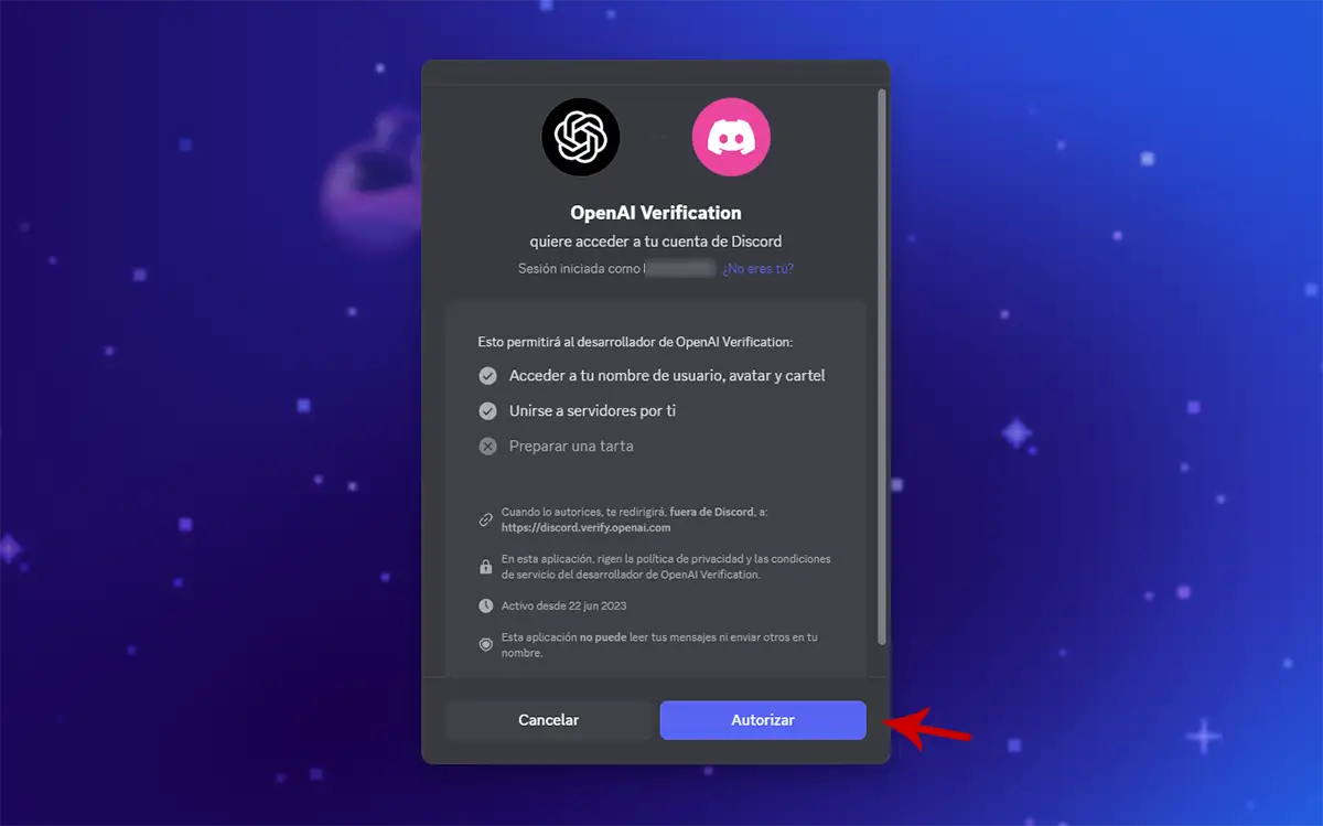 Autorizar la conexión