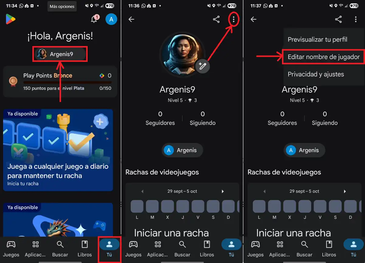Como cambiar tu nombre de jugador en Google Play Juegos