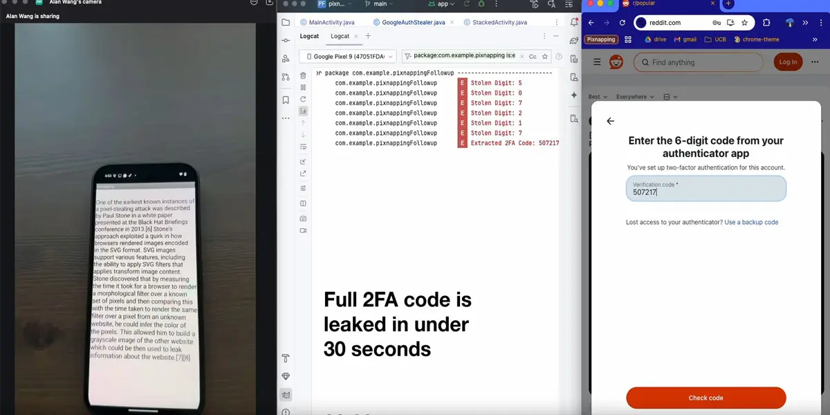 Ataque de Pixnapping a una cuenta iniciando sesión en Reddit