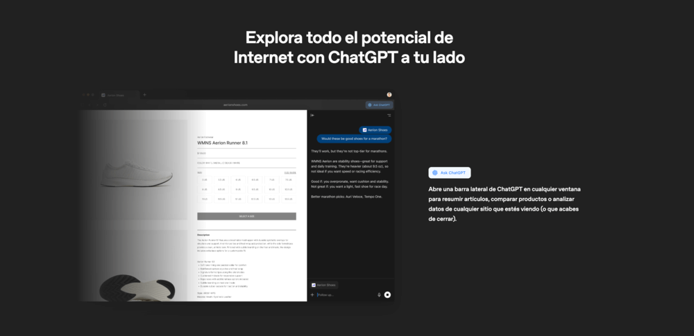Imagen de las funciones de ChatGPT Atlas
