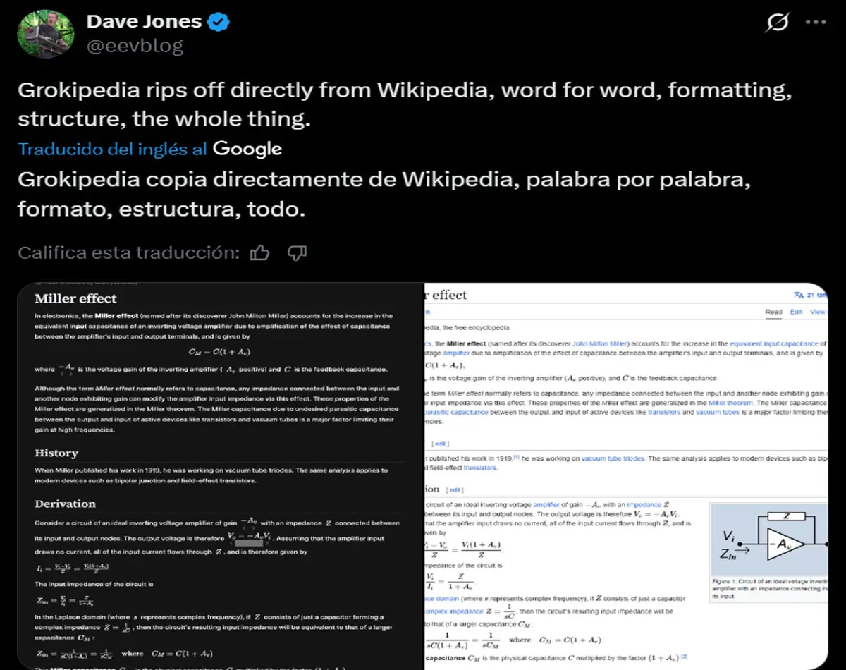 La Grokipedia se basa en la Wikipedia para sus propias entradas