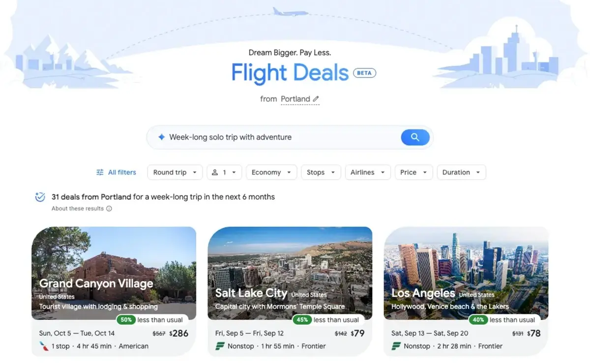 Ofertas de vuelos impulsadas por IA google IA para planificar viajes