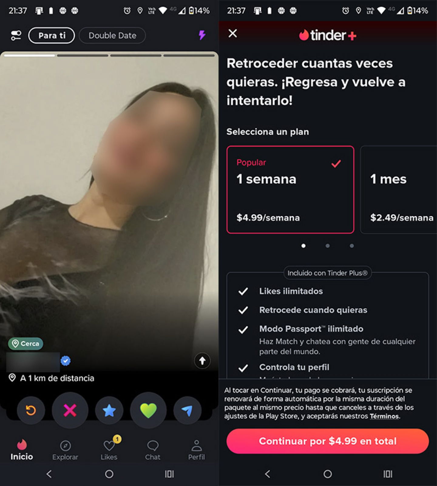 Icono retroceder en Tinder