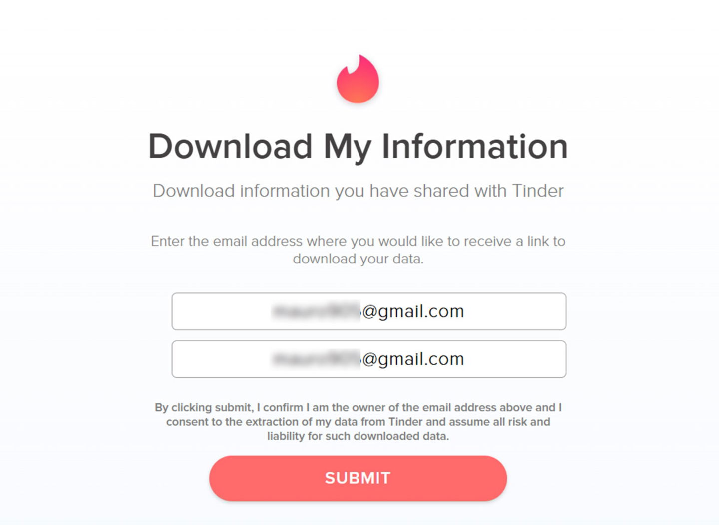 Solicitar el envio de datos de tu cuenta