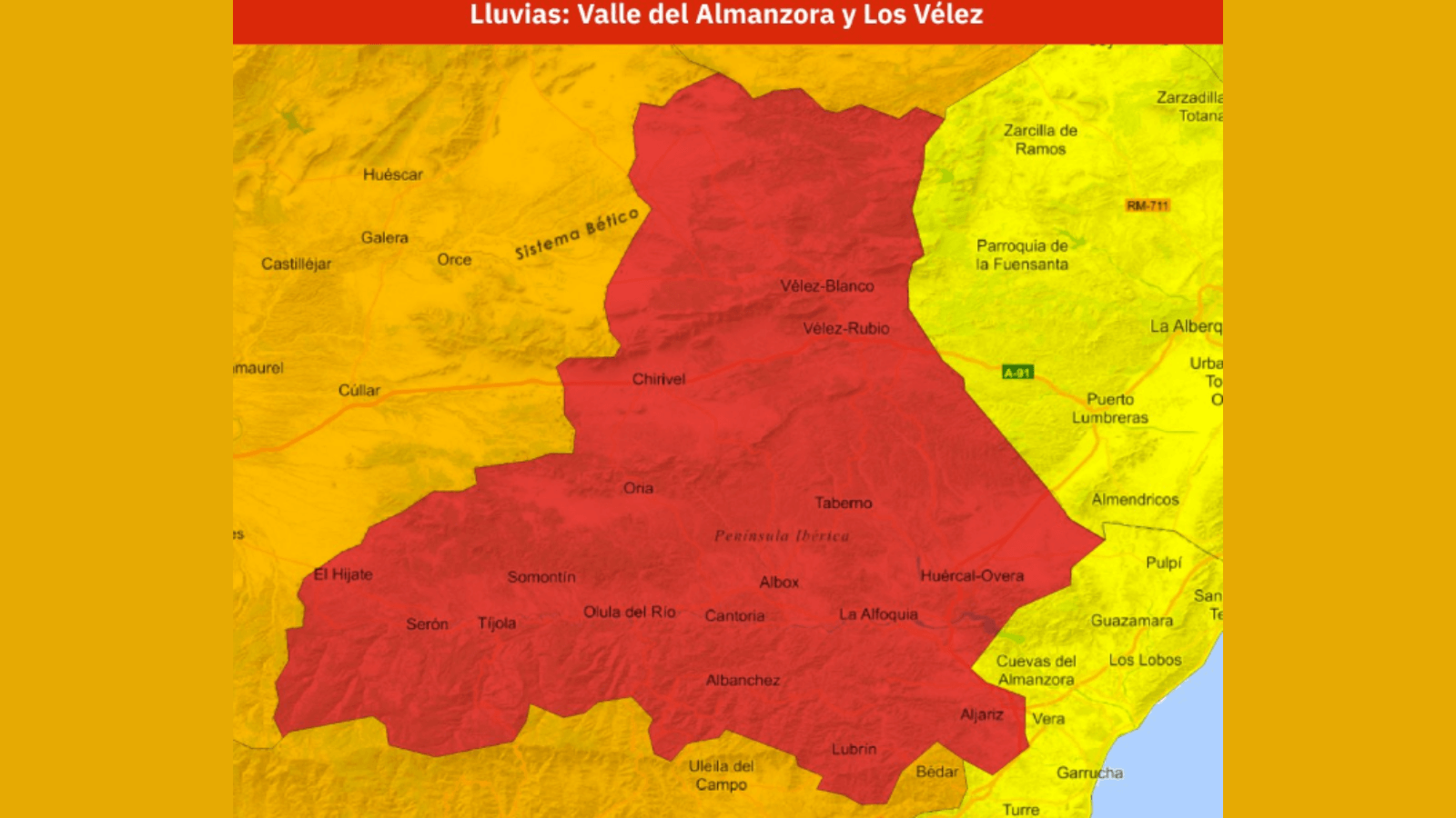 Zonas afectadas en Almería por el aviso de la AEMET