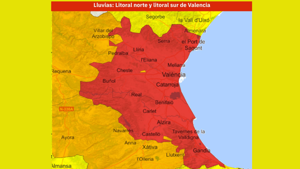 Aviso rojo en Valencia el 14 de diciembre