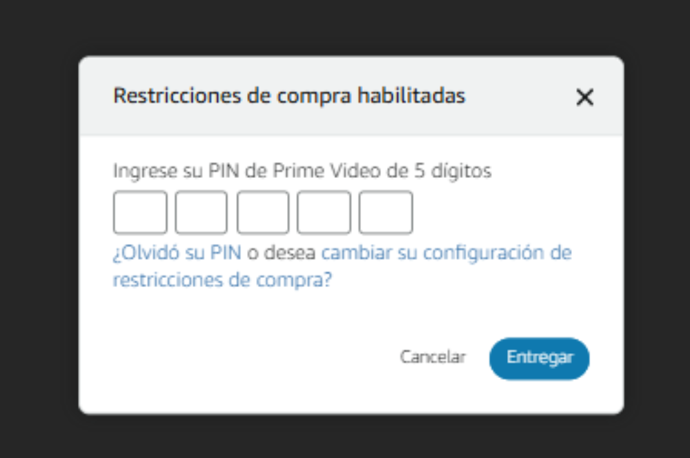 pin prime video restricción compra