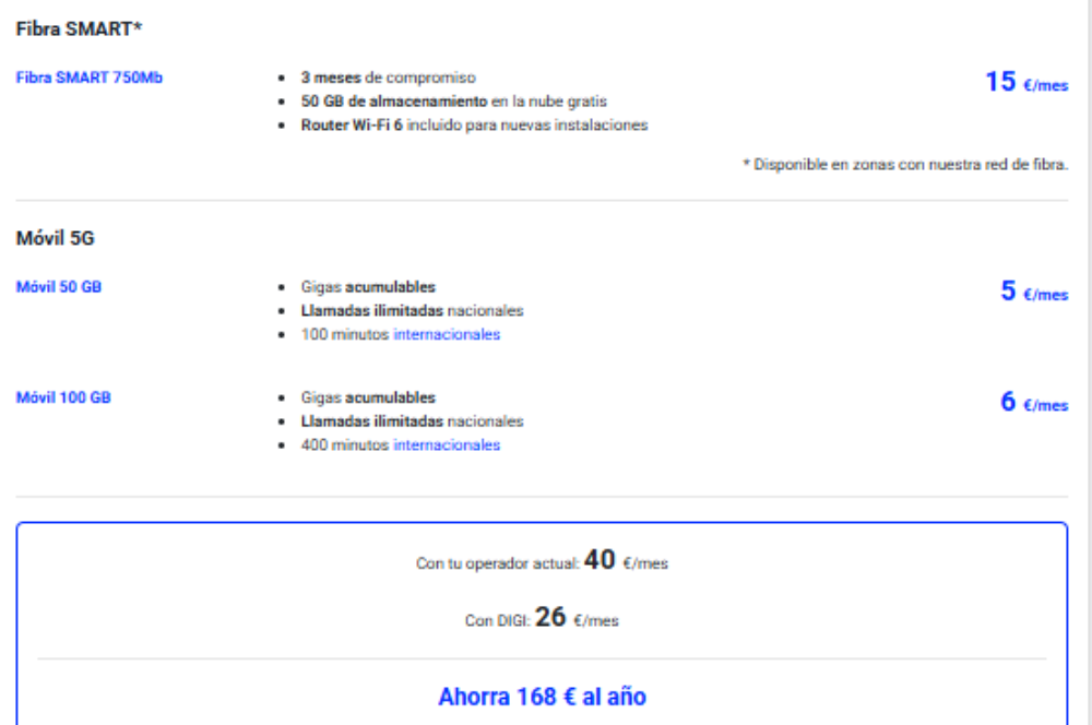 propuesta Digi comparador precios fibra móvil